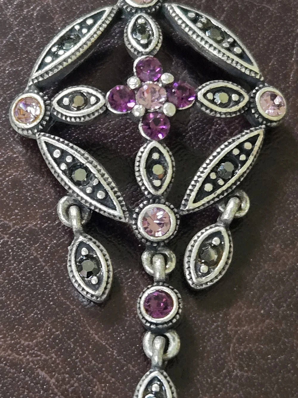 Vintage-Inspired Amethyst & Marcasite Pendant Necklace and Earring Set #M2 - Picture 2 of 5